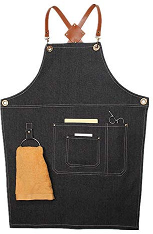 LVUNZJCA Delantal Trabajo PU cuero cruz correa occidental restaurante tienda de té cocina hornear ropa de trabajo para Hombres y Mujeres (Color : Schwarz, Size : 80x61cm)