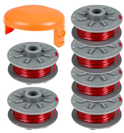 Spulenschnur für Gardena 5364-20, 1,6 mm, 6,1 m, Trimmerspule für Gardena Turbo Rasentrimmer SmallCut 2401 mit Spulenabdeckung für 05328-20 (6 Spulen + 1 Kappe)