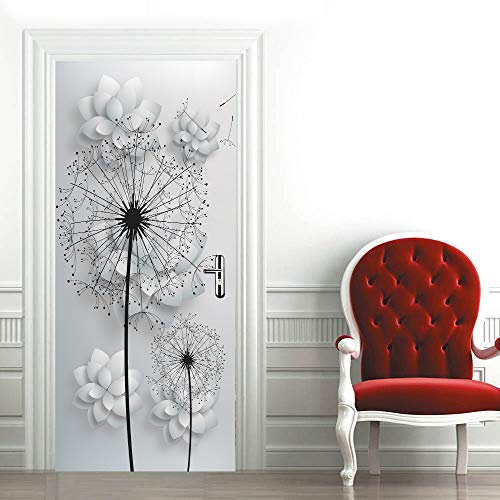 Tür Bekleben mit Türtapete Selbstklebend Türposter 3D Effekt Türaufkleber Fototapete Tür verschönern mit Türfolie Abziehen und Aufkleben Tür Sticker 100x200 cm Weiß&Löwenzahn
