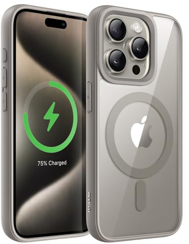 JETech Magnetic Case for iPhone 15 Pro Max 6.7-Inch Compatible with MagSafe, Shockproof Phone Bumper Cover, Solid Color Matte TPU Frame, Anti-Scratch Clear Back (Natural Titanium)