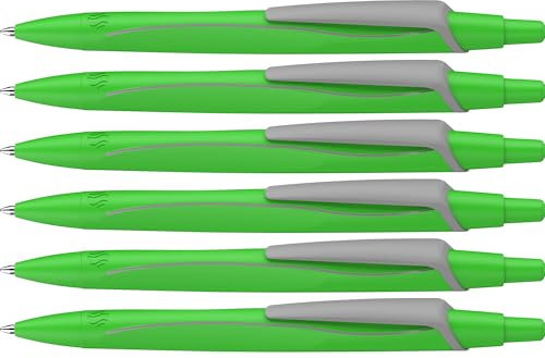 Schneider 131924 Reco Neon Edition Kugelschreiber (aus recyceltem Kunststoff, ausgezeichnet mit Der blaue Engel, Schreibfarbe: blau) neon grün, 6 Stück