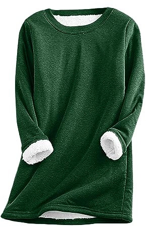 Keepink Jumpers for Women UK Clearance Thick Fleece Lined Jumper Solid Casual Round Neck Long Sleeve Pullover Tops Long Sweater Loungewear Fall Winter Warm Sweatshirt Plus Size 8-22