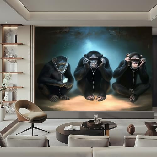 Chambre Papier Peint Panoramique, Motif Imprimé Gorille Animal, Papier Peint Intissé, Poster Tableaux Muraux 200 x 140 cm, pour Salon Chambre Décoration Murale Noir Bleu