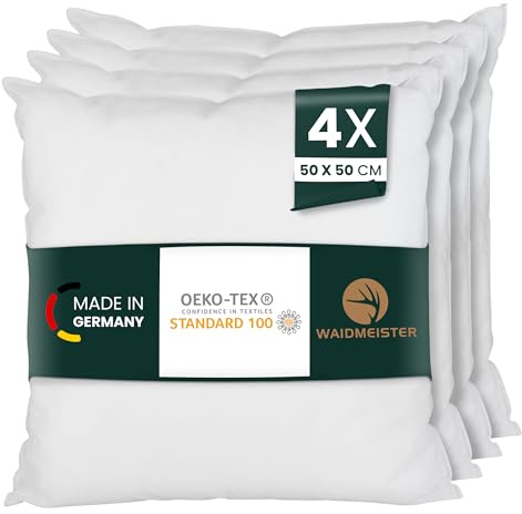 Waidmeister 2er Set - 4er Set Kissenfüllung - 60°C waschbares Innenkissen geeignet für Allergiker - Polyester Kisseninlet als Couchkissen, Sofa Kissen, Cocktailkissen und Kopfkissen (4, 50x50 cm)