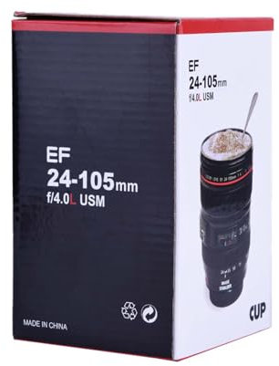 Qukaim Tazza termica creativa per obiettivo della fotocamera, thermos in acciaio inox, tazza termica da viaggio, nera