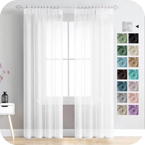 MRTREES Gardinen für schienensystem Gardine weiß transparent 250X140 (HxB) Voile gardinen gardinen modern Voile gardinen 2er Stücke für Wohnzimmer Schlafzimmer Küchen und Stores