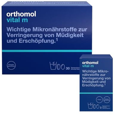 Orthomol Vital m für Männer - bei Müdigkeit - mit B-Vitaminen und Omega-3-Fettsäuren - Orangen-Geschmack - Granulat/Tabletten/Kapseln, 30 St. Tagesportionen mit 3 Tagesportionen gratis