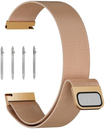 ANDOFUZH Edelstahl Mesh Uhrenarmband, 14mm 16mm 18mm 20mm 22mm 24mm Magnetverschluss Smartwatch Schnellverschluss Metall Ersatz Armband für Damen Herren Watch Uhren Ersatzband (Rosegold, 18mm)