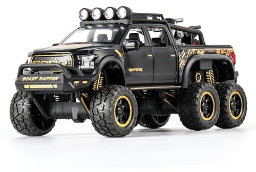imtfzct 1:28 Ford Raptor F150 Modellauto,Spielzeugmodellauto zum Sammeln, Geschenk für Kinder, Diecat Spielzeugauto mit Sound- und Lichtfunktion und Pullback Funktion(schwarz)