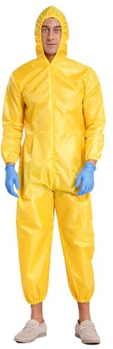 CHICTRY Mens 2pcs Hazmat Suit Jumpsuit Coverall Overalls with Hood Durable Yellow Chemical Suit Yellow M