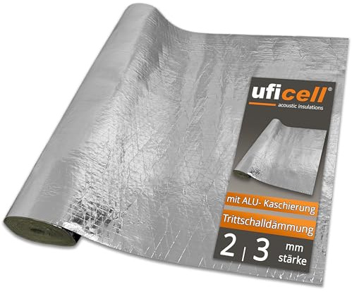 uficell® Akustik Trittschalldämmung topsonic Akustik ALU Gehschalldämmung für Laminat und Parkett mit Alu-Dampfbremse, Raumdichte: 800 kg/m³ (Stärke 3 mm | 40 m²)