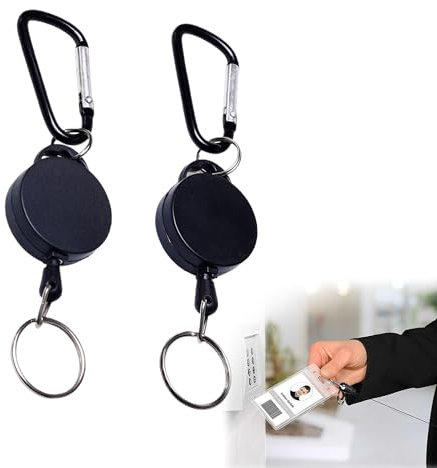 2PCS Extendable Badge Holder with Key Belt Retractable Heavy Duty Lanyard Key Chain Convenient Lanyard Clips Badge Holder Pull Suitable for Daily Outdoor Activities Climbing(Black)