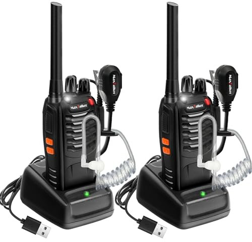 MaxTalker MT-8S Walkie Talkie Aufladbar für Erwachsene Kinder Funkgeräte, Lizenzfrei PMR446 Funkgeräte, Funkempfang 16 Kanäle, Mit Headset und 1500mAh Lithium-Ionen-Akku mit Typ-C-Anschluss (2 Stück)