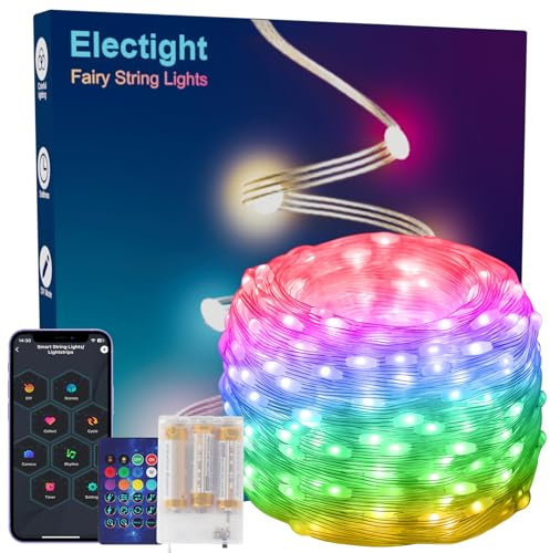 Electight 15M RGB Smart IC Fairy String Lights Multicolor [APP&Remote], Multi-Modes Dimmable, Battery Operated&USB Powered, Waterproof Christmas Halloween Light