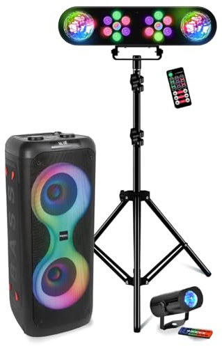Ibiza - Pack Enceinte sans Fil sur Batterie Bluetooth 700W USB TWS LED Ibiza Sound COLUMBA700 - Pied Lumière DJ - Effet Lumière Waterwave