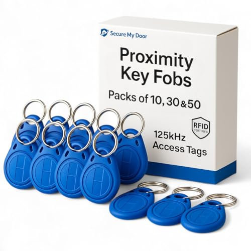 SecureMyDoor - 30x RFID Proximity Fobs in Blue - Token - Fob - Tag - 125kHz Card Key - Ideal for Digital Keypad | Proximity Reader | Door Entry Access Control Security System (30)