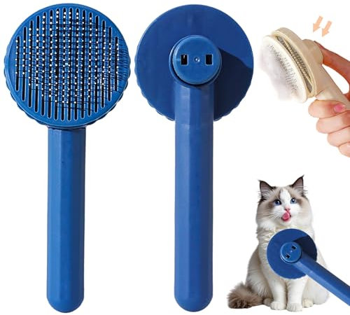 Qaestuan Haustier Bürsten, Hundebürste Katzenbürste, Selbstreinigende Zupfbürste, Haar Entferner Hundebürste mit Reinigungsknopf, Fellbürste für Langhaar und Kurzhaar (Dunkelblau)