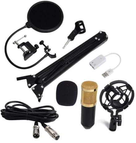 HAMPPLIES Micrófono de Condensador con Soporte Metálico Negro Bm-800