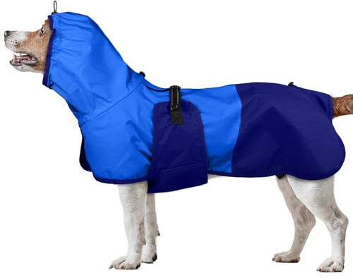 Chubasquero Perro Mediano, Abrigo Impermeable Perro Chaqueta para Lluvia Perros Chubasquero con Capucha Poncho para Lluvia con Tira Reflectante(Azul, M)