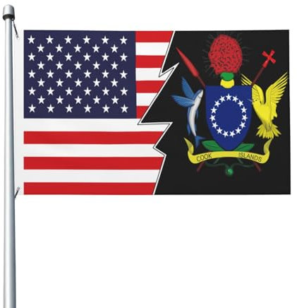 Wappen Der Cookinseln Und Amerikas Fahne Langlebig Flagge Lustige Banner Für Lawn Balkon Veranda 90X150 Cm