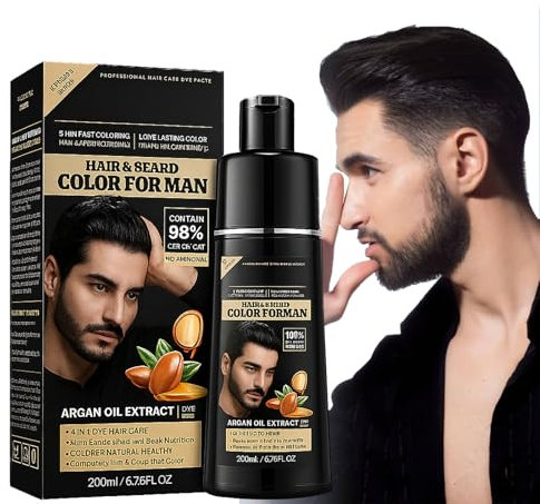 Champú Colorante 4 en 1 para Cabello Negro – Tinte Instantáneo y Duradero – Cubre Canas al Instante – Ideal para Hombres y Mujeres – Fácil Aplicación en Casa