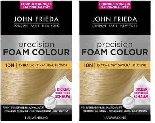 John Frieda Precision Foam Colour, Sehr helles Blond, Permanente Coloration in Schaumform, Perfekte gleichmäßige Abdeckung, Für 1 Anwendung, Gelb, 1 Stück (2er Pack)
