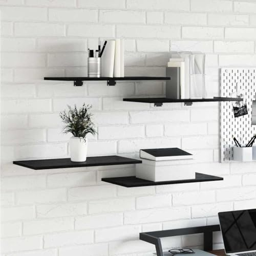 Teenpull Regalbrett 4er-Set Schwarz, 60x30x1,5 cm Holzwerkstoff, Wandregal für Bücher, Deko, Vielseitige Ablage für Wohnzimmer, Schlafzimmer, Büro
