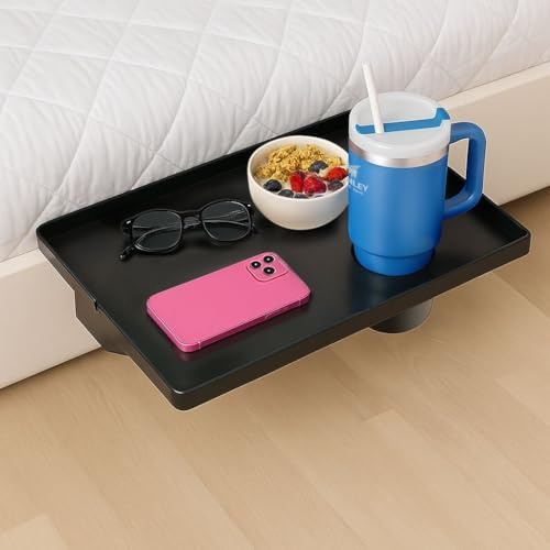 Modern Innovations Großes schwarzes Nachttischregal für Bett, Nachttisch mit Getränkehalter und Kordelhalter, Hochschulwohnheim, Etagenbettregal für Obere Etagenbett oder Kinderzimmer