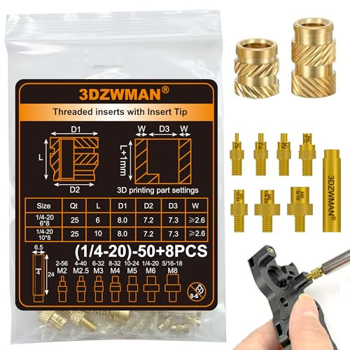 3DZWMAN 50PCS 1/4-20 Threaded Inserts for 3D Printed and Plastic Parts