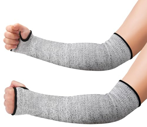 Newellsail Mangas Resistentes a Los Cortes con Orificio Pulgar Protección de Nivel 5 Protectores de Brazo de Seguridad Evita Arañazos Mangas de Punto 40cm 1 Par (Gris)