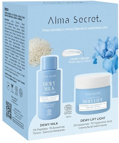 Alma Secret | Pack Cofre Mini Dewy Milk y Dewy Lift Cream | Cofre facial hidratante y reafirmante con crema hidratante y tónico esencia | Revolución molecular (Piel normal-mixta)