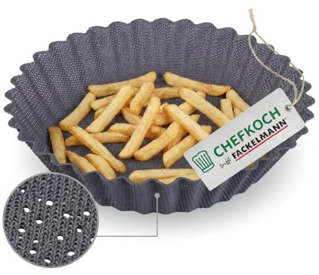Chefkoch trifft Fackelmann Einsatz für Heißluftfritteuse – Ø 20 cm, aus glasfaserverstärktem Silikon, hitzebeständig bis 230°C, optimale Luftzirkulation, Silikonform für Airfryer