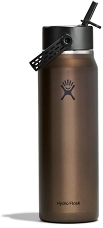 Hydro Flask – Lightweight Wide Flex Straw Cap Bottle 946 ml (32oz) | Edelstahl, auslaufsicher mit Trageschlaufe – Kalt 24 Std. isoliert – Obsidian