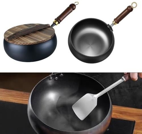 RichVibe Hand Forged Cast Iron Pot with for Big Belly Design, 26.5 x 13.5 x 27.5 cm, Induction & Gas Stoves, Black