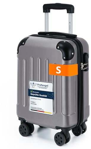 YONSLY Gepäck Suitcase Reisekoffer, Trolley Rollkoffer Handgepäck, Hartschalenreisekoffer mit 360° Lenkrollen, Zahlenschloss, Mehrstufiger Teleskopgriff (S, Hellgrau)