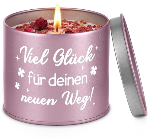 Abschiedsgeschenk Kollegen Jobwechsel, Abschied Kollegin | Neuer Job Geschenke, Viel Glück Geschenke, Abschlussgeschenk, Kerze in einer Metalldose mit Rosenblättern(266ml)