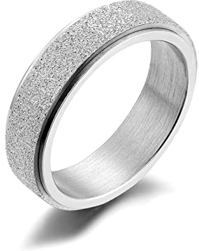 RDSGYZ Edelstahl Ringe für Männer Frauen Silber Schwarz Gold Blau, Trauringe Verlobungsringe 6MM Gebürstet Spinner Bandring
