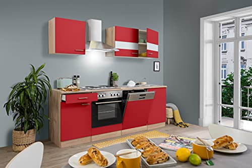 respekta Küche Küchenzeile Küchenblock Einbauküche Eiche Rot Merle 220 cm