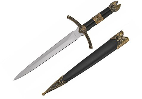 Wuu Jau Co H-5923 Medieval Dagger with Golden Handle Design and Black Scabbard, 14