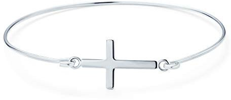 Bling Jewelry Feines .925 Sterling Silber Zartes Einfaches Religiöses Inspirierendes Christliches Glaubensseitliches Kreuz Armreif Armband Für Frauen Teenager