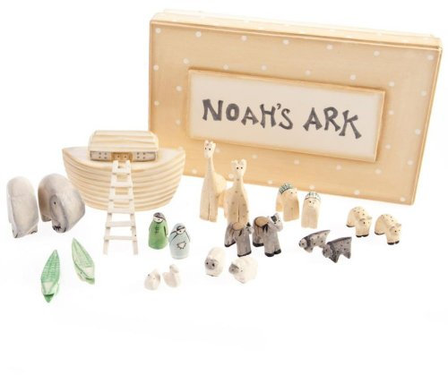 Arche-Noah-Set in Geschenkverpackung, handgeschnitzt und bemalt, tolles Geschenk zu Taufe oder Geburt, von East Of India