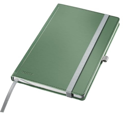 Leitz Style A5 Notizbuch Kariert, Hardcover, 160 Seiten, 80 Blatt, FSC-zertifiziertes 100 g/m² Papier, Verschluss & Lesezeichen, für Büro & Home Office, Grün, 44861053