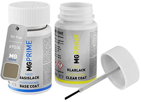 MG PRIME Autolack Lackstift Set für Fiat 695/A / 695 Grigio Colosseo Metallic/Colosseo Grau Metallic Basislack Klarlack je 50ml