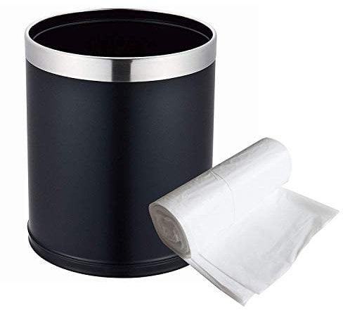 VINN DUNN Bedroom Bin Executive 9L Double Layer Stainless Steel Bin Trash Can Rubbish Garbage Can Waste Storage for Hotel/Car/Office/Home (Black/Silver)