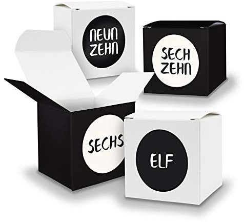 DIY itenga AdventskalenderSet V17 Z23 zum Selberbefüllen 24x Würfel gemischt schwarz weiß + Sticker