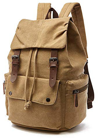 Rufun Mochila de Lona Vintage para portátiles Mochilas de Viaje Bolsa de Gran Capacidad Unisex (Caqui)