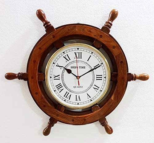 Antique Marine 18 Wooden Ship Wheel Clock Nautical Wall Clock Home Decor