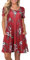 Bequemer Laden Sommerkleider Damen Casual Kurzarm T-Shirt Kleid Kurzen Blumen Bedrucktes Strandkleider mit Taschen, M, Weinrot