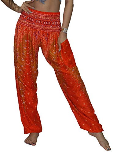 Lofbaz Harem Yogahose für Damen, Hippie, Boho, Schlafanzug, Lounge, Strand, Print Plus, Größen S-4XL - Orange - Klein