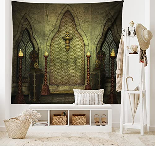 ABAKUHAUS gotisch Wandteppich, Gespenstischer Schädel der Fantasie, Wohnzimmer Schlafzimmer Heim Seidiges Satin Wandteppich, 150 x 100 cm, Braun